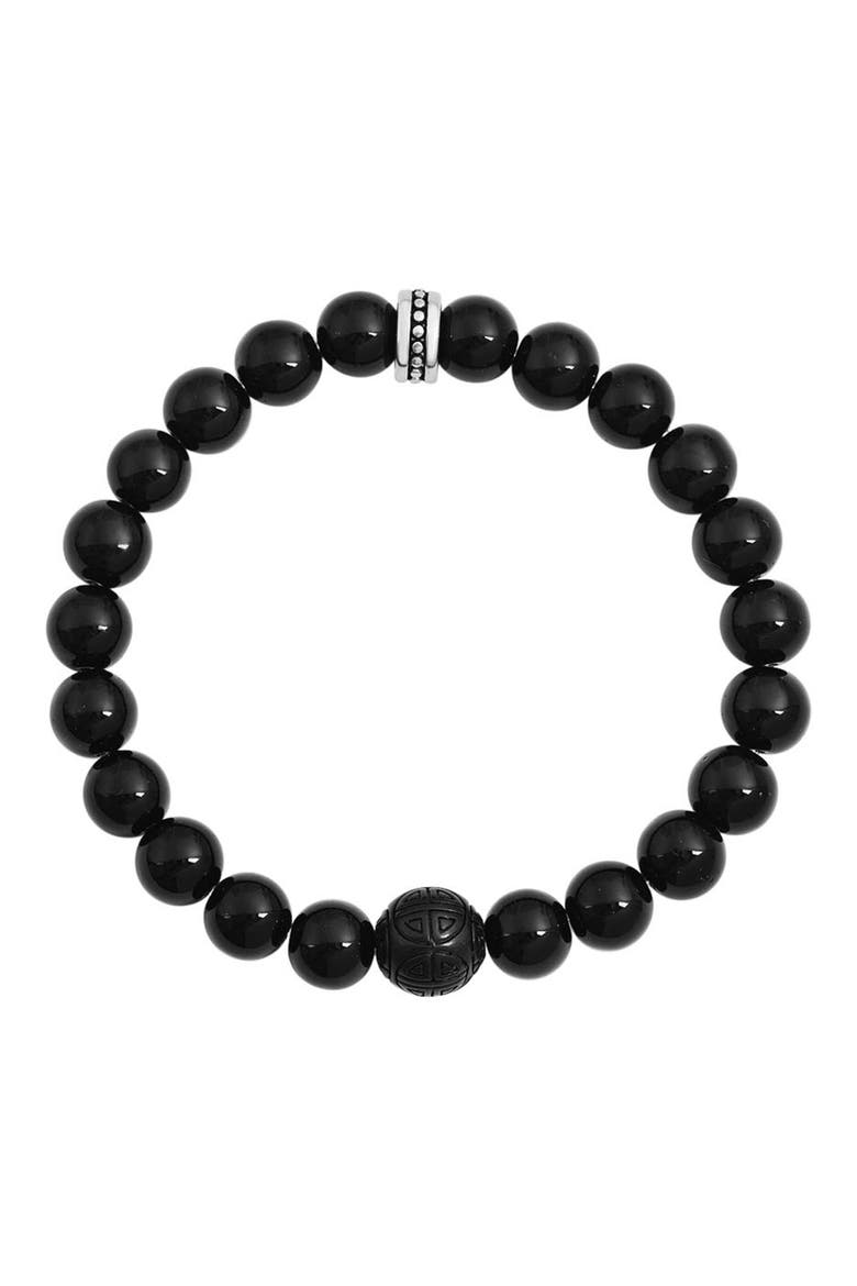 Men's Semiprecious Stone Beaded Stretch Bracelet, Alternate, color, BLACK
