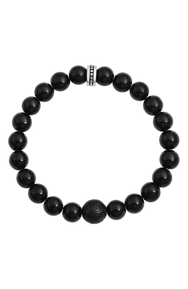GEOFFREY BEENE Men's Semiprecious Stone Beaded Stretch Bracelet, Alternate, color, Black