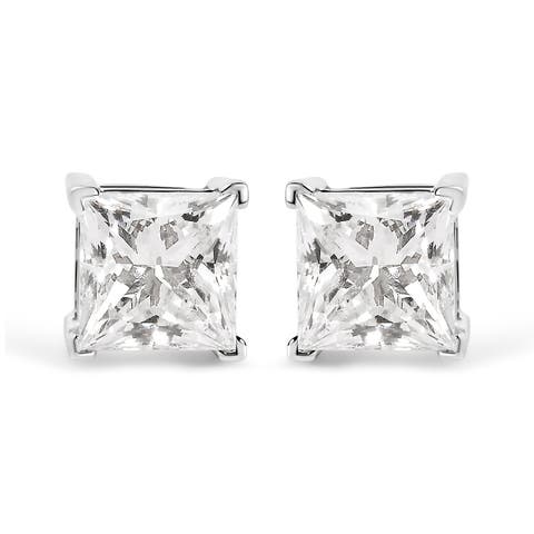 14K White Gold 1 1/2 Cttw Diamond Solitaire Stud Earrings