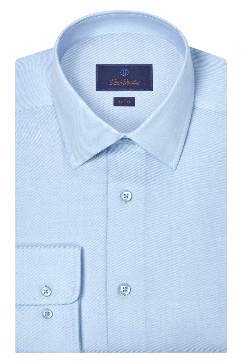 Trim Fit Light Blue Cotton & Cashmere Twill Dress Shirt, Main, color, SKY