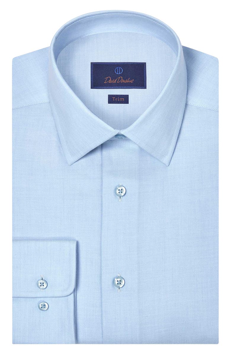 David Donahue Trim Fit Light Blue Cotton & Cashmere Twill Dress Shirt, Main, color, Sky