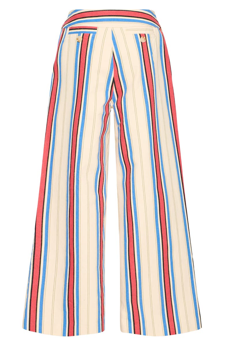 ICHI Iherina Pleated Stripe High Waist Pants, Alternate, color, Blue And Red Stripe
