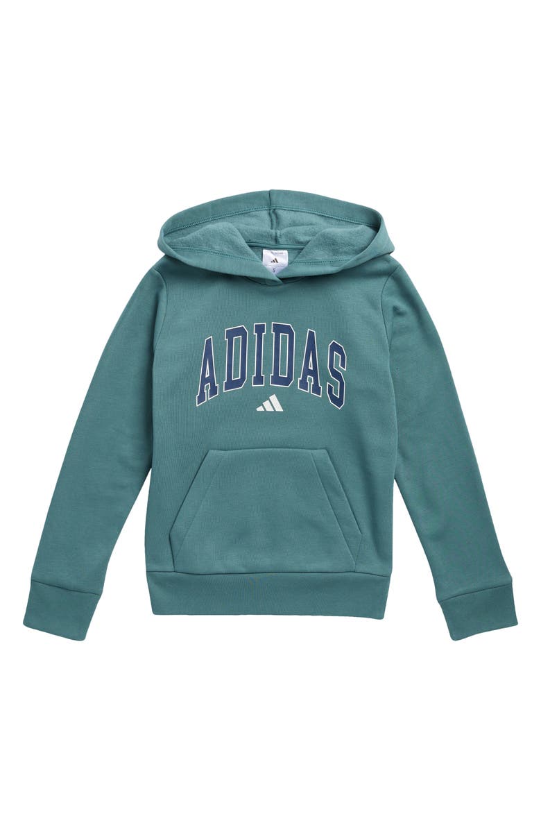 adidas Kids' Varsity Logo Fleece Pullover Hoodie, Main, color, Preloved Teal