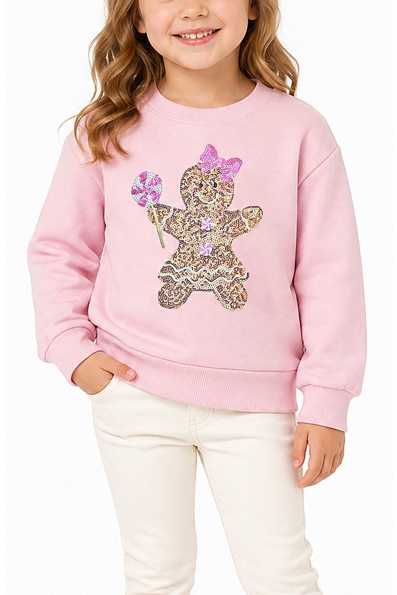 Kids' Sequin Gingerbread Sweatshirt, Alternate, color, PINK