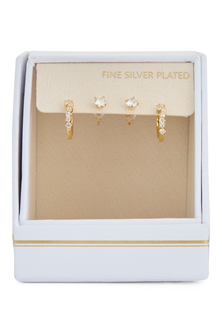 2-Pack CZ Studs & Hoop Earrings Set, Main, color, CLEAR- GOLD
