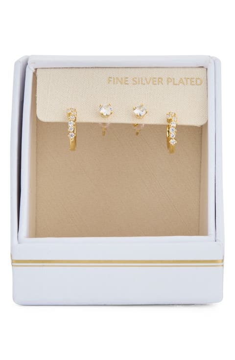 2-Pack CZ Studs & Hoop Earrings Set