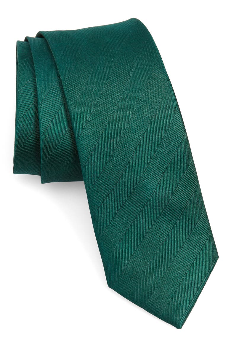 Herringbone Vow Silk Tie, Main, color, HUNTER GREEN