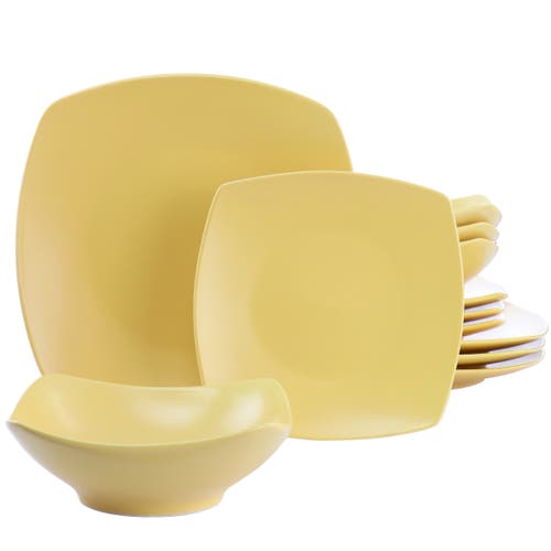 Gibson Home Zen Buffetware 12 Piece Square Fine Ceramic Dinnerware Set In Yellow