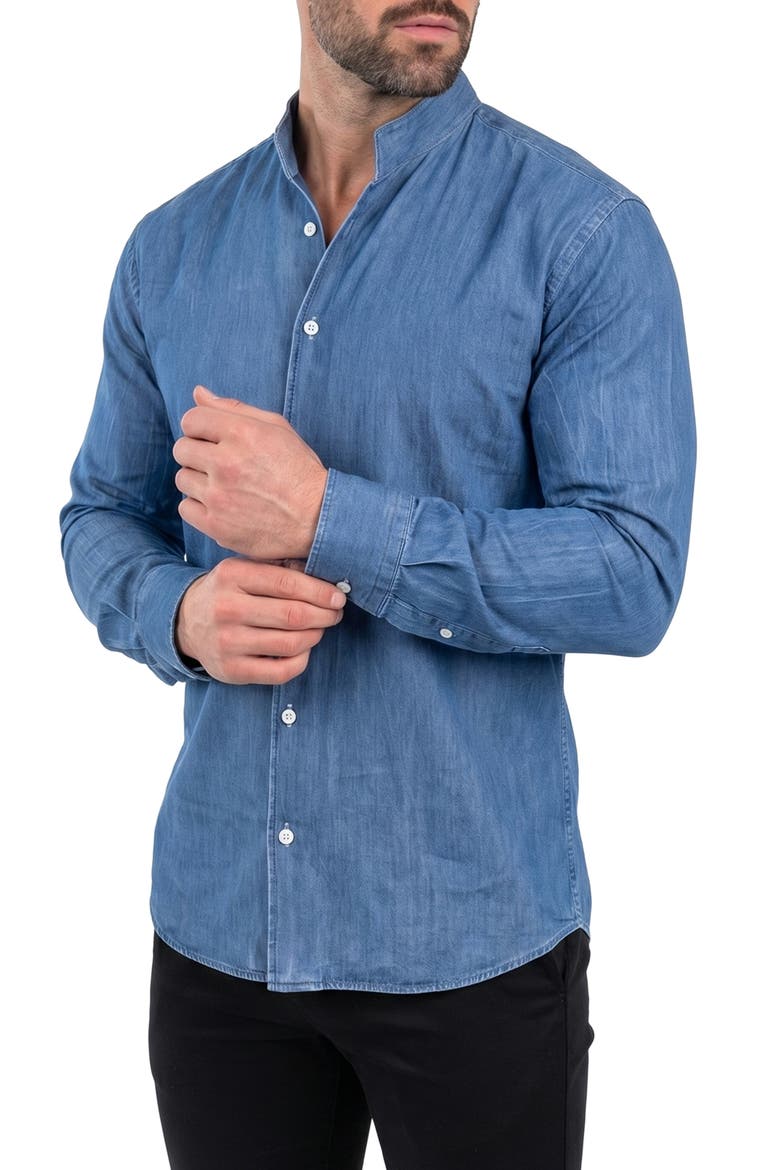 Ceremony Prince Stand Collar Dress Shirt, Alternate, color, BLUE