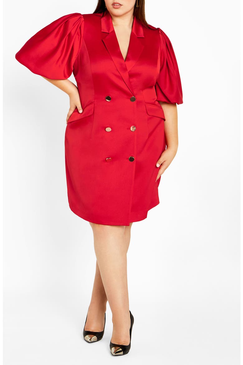 Julissa Short Sleeve Satin Blazer Dress, Main, color, RED