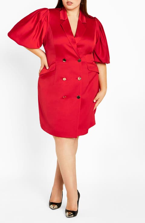 Julissa Short Sleeve Satin Blazer Dress (Plus)