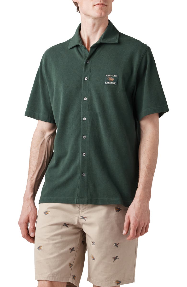 Rodd & Gunn Rusty Spinner Knit Short Sleeve Button-Up Shirt, Main, color, Forest