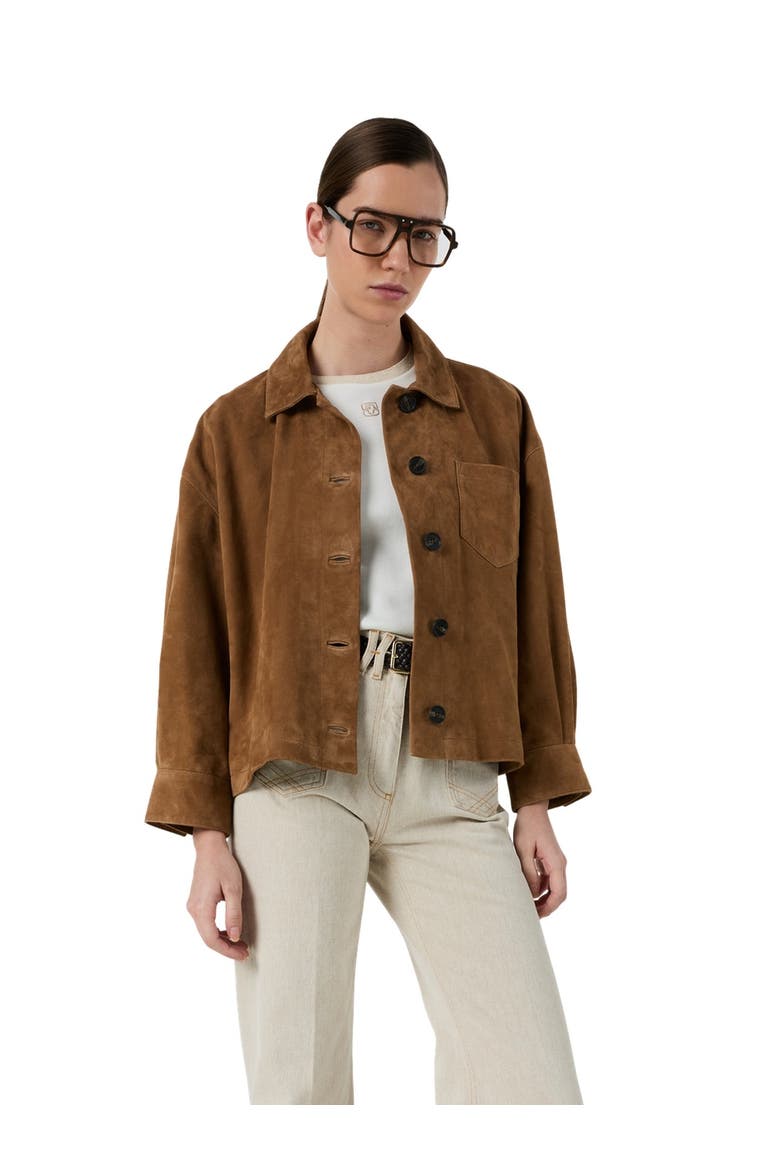 Tanael Suede Leather Jacket, Main, color, Straw