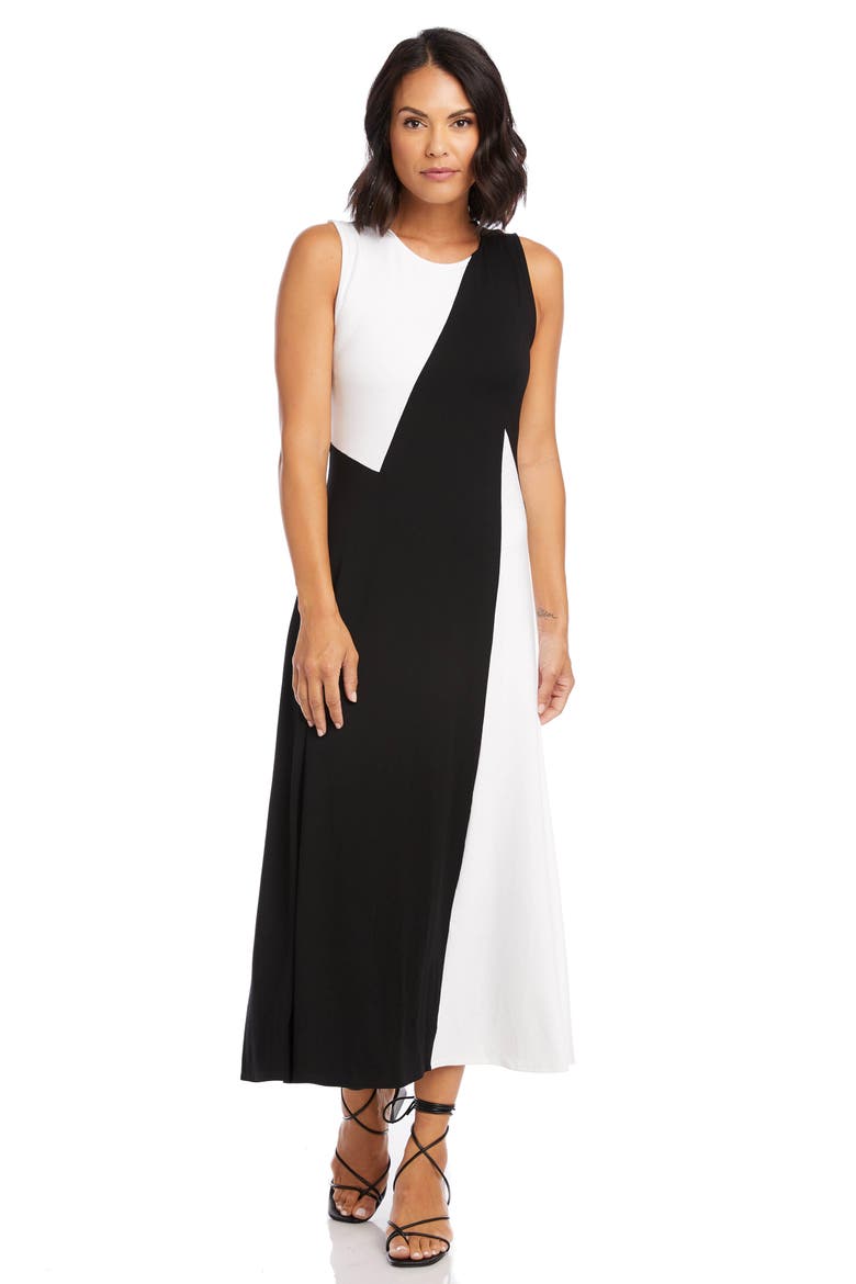 Sleeveless Colorblock Midi Dress, Alternate, color, BLACK WITH WHITE