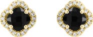 EFFY 14K Yellow Gold Onyx Clover & Diamond Halo Earrings