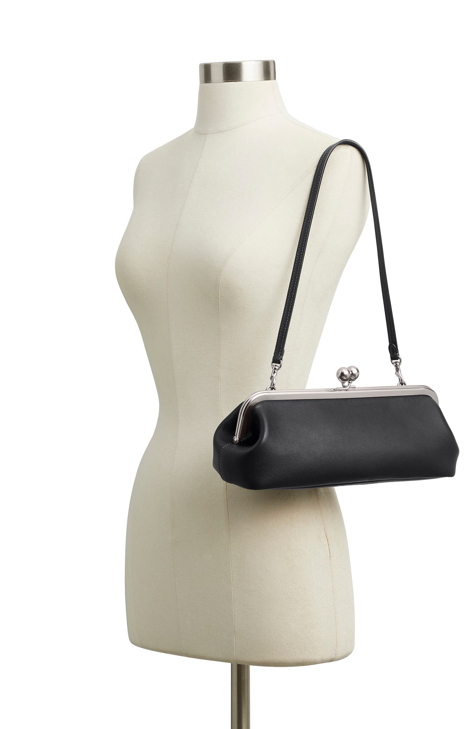 Kisslock Frame 30 Leather Clutch Bag, Alternate, color, LH/ BLACK