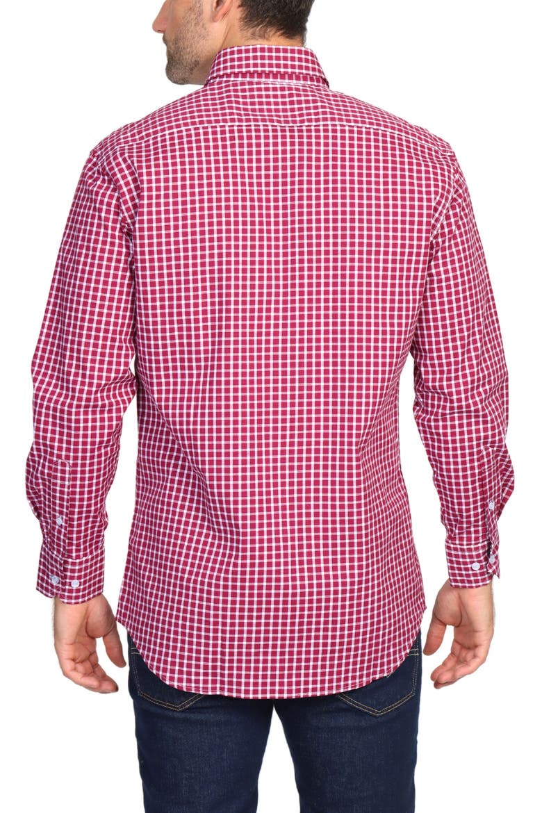 Regular Fit Windowpane Stretch Cotton Button-Down Shirt, Alternate, color, MERLOT