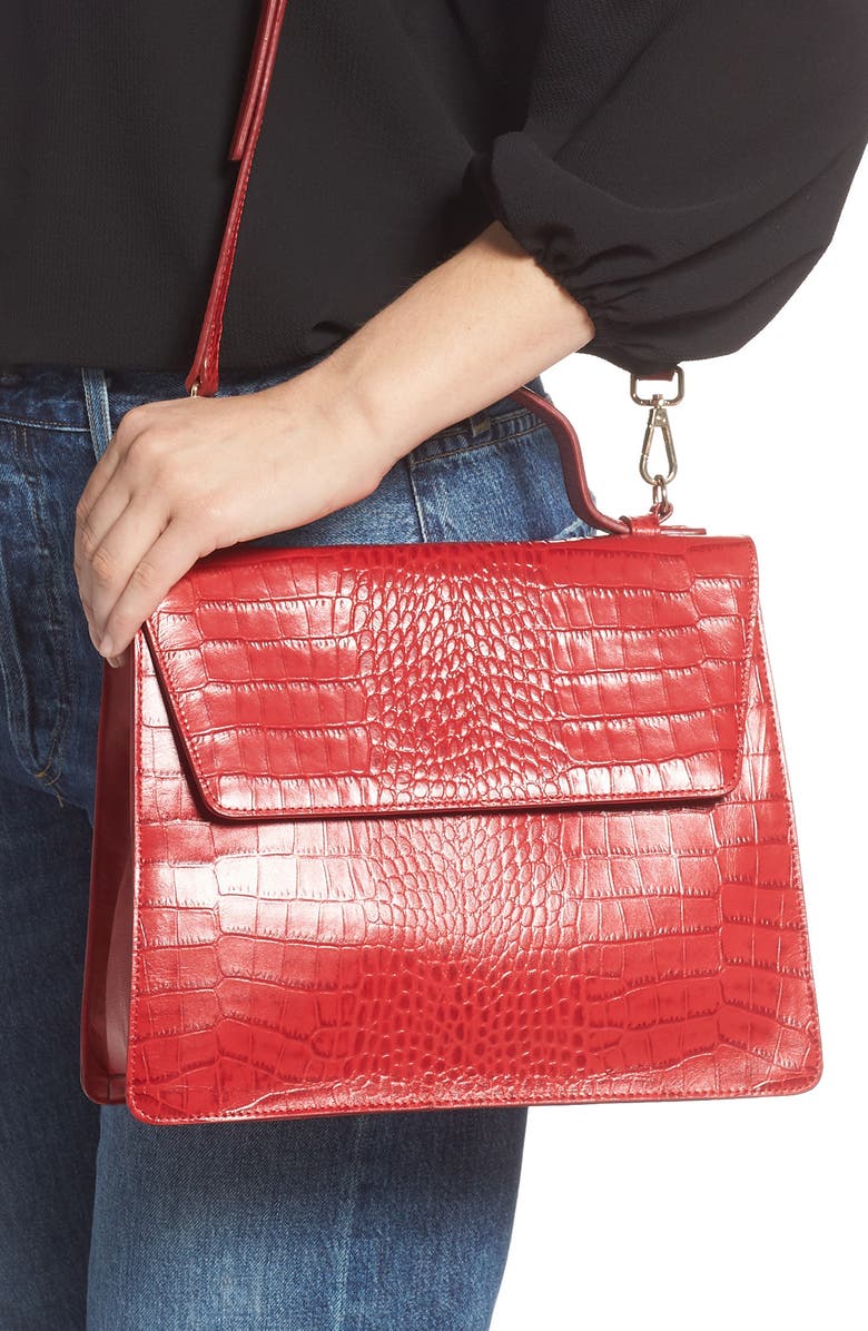 Nordstrom Ryder Croc Embossed Leather Top Handle Bag, Alternate, color,