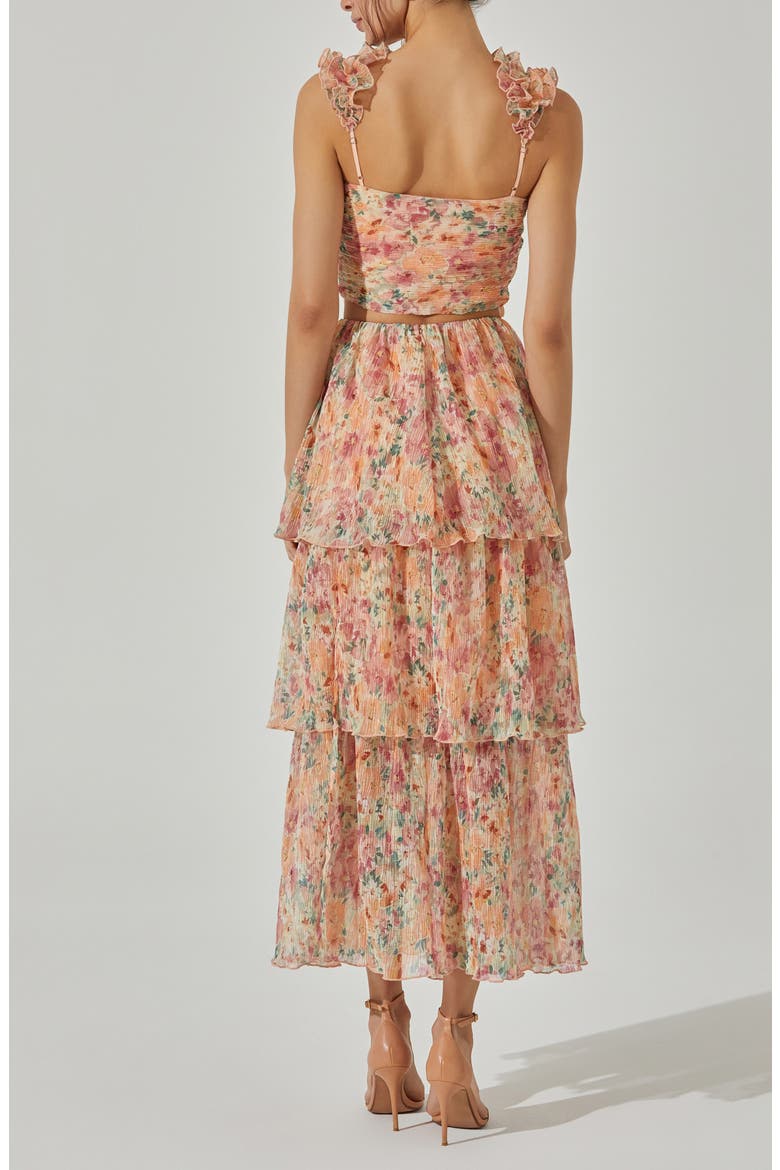Floral Ruffle Strap Plissé Crop Top, Alternate, color, GREEN ORAN