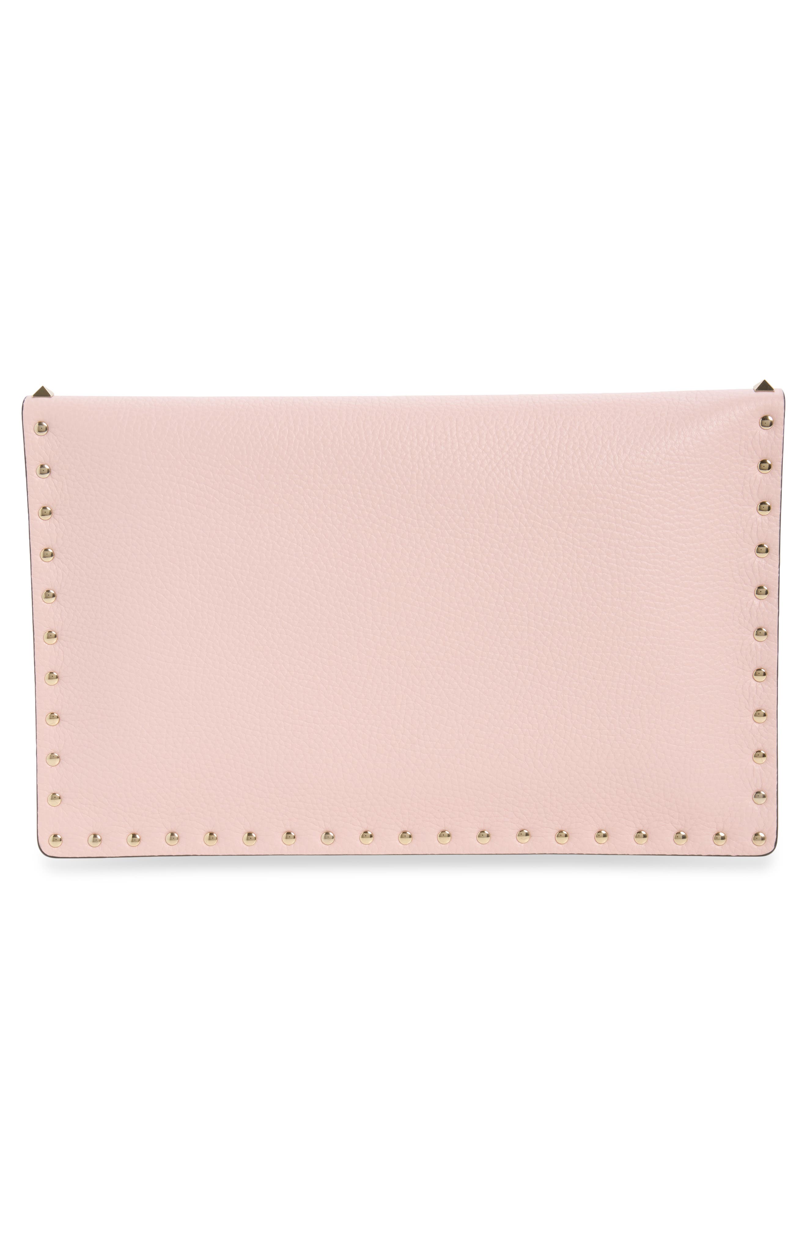 Large Rockstud Leather Clutch, Alternate, color, ROSE QUARTZ