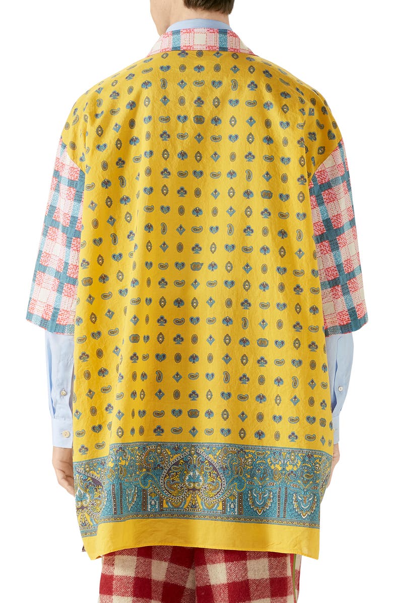 Gucci Oversize Feline Print Cotton Bowling Shirt, Alternate, color, 