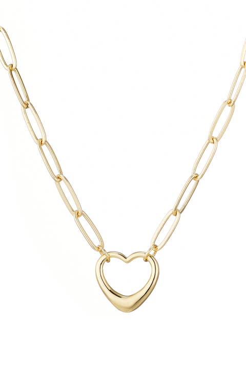 Paperclip Chain Heart Pendant Necklace