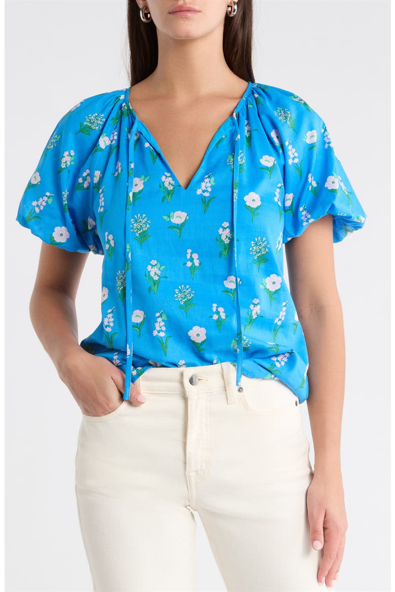 Jazleen Floral Print Puff Sleeve Top, Main, color, BLUE WHITE GREEN