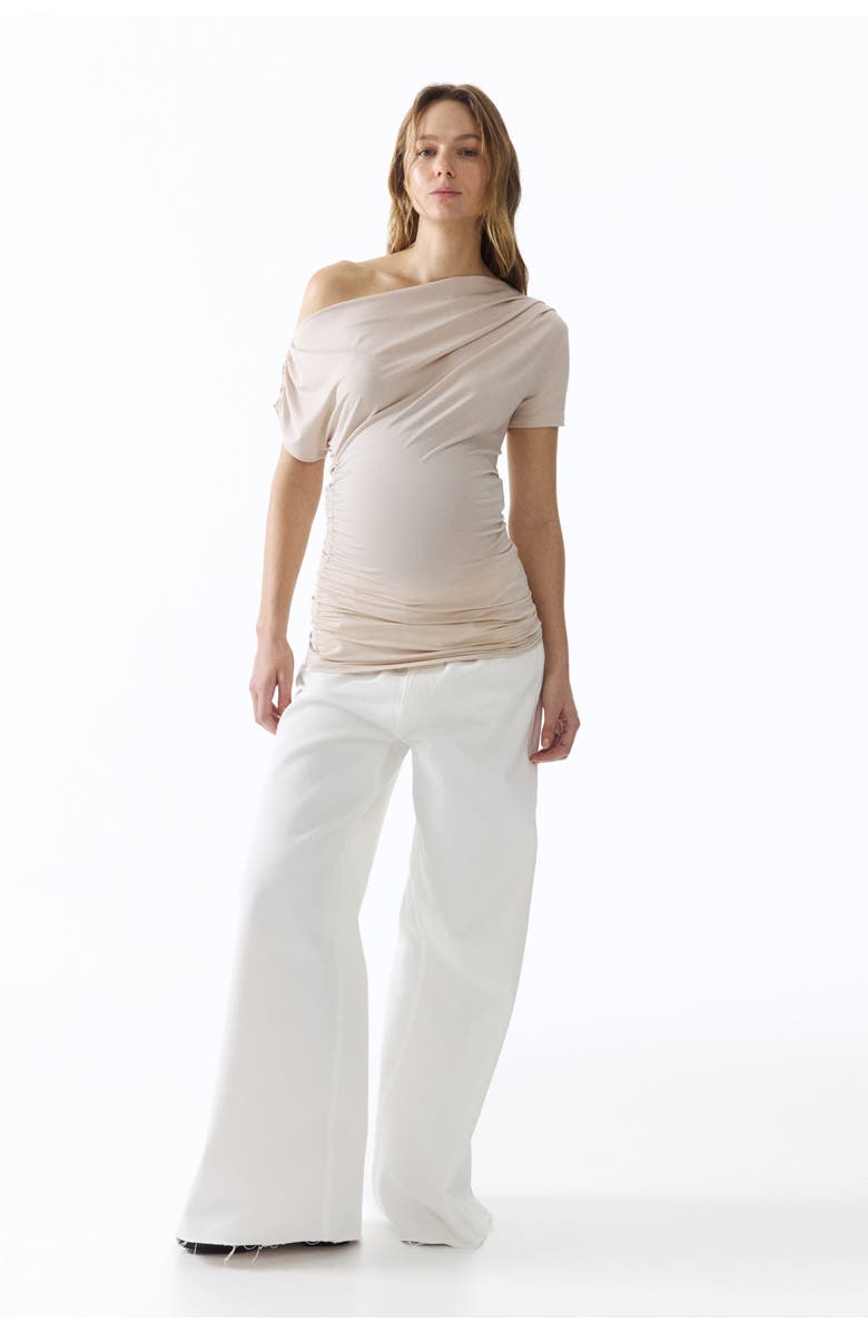 H&M Mama Draped One-shoulder Top, Alternate, color, Light Beige