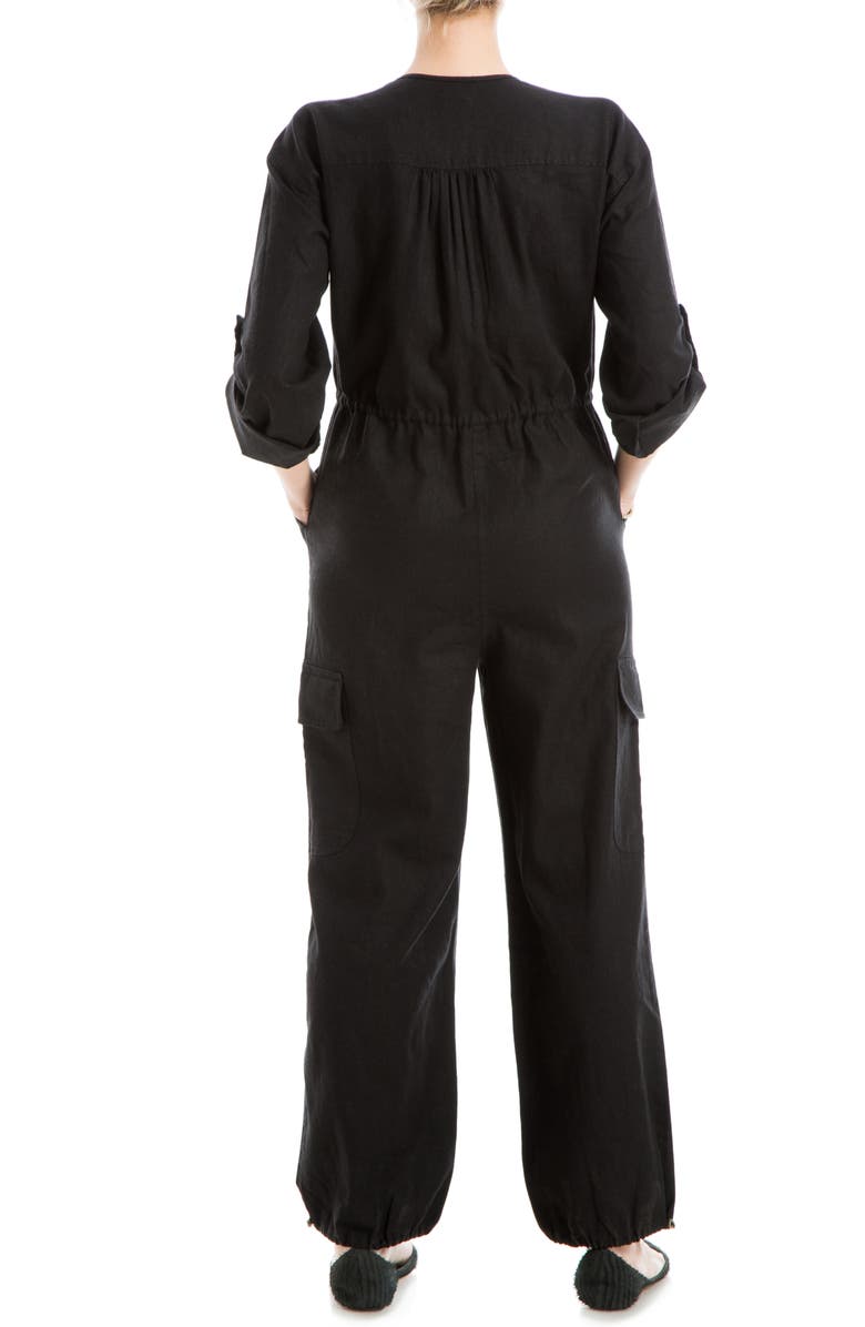 MAX STUDIO Drawcord Waist Long Sleeve Cargo Jumpsuit, Alternate, color, Black