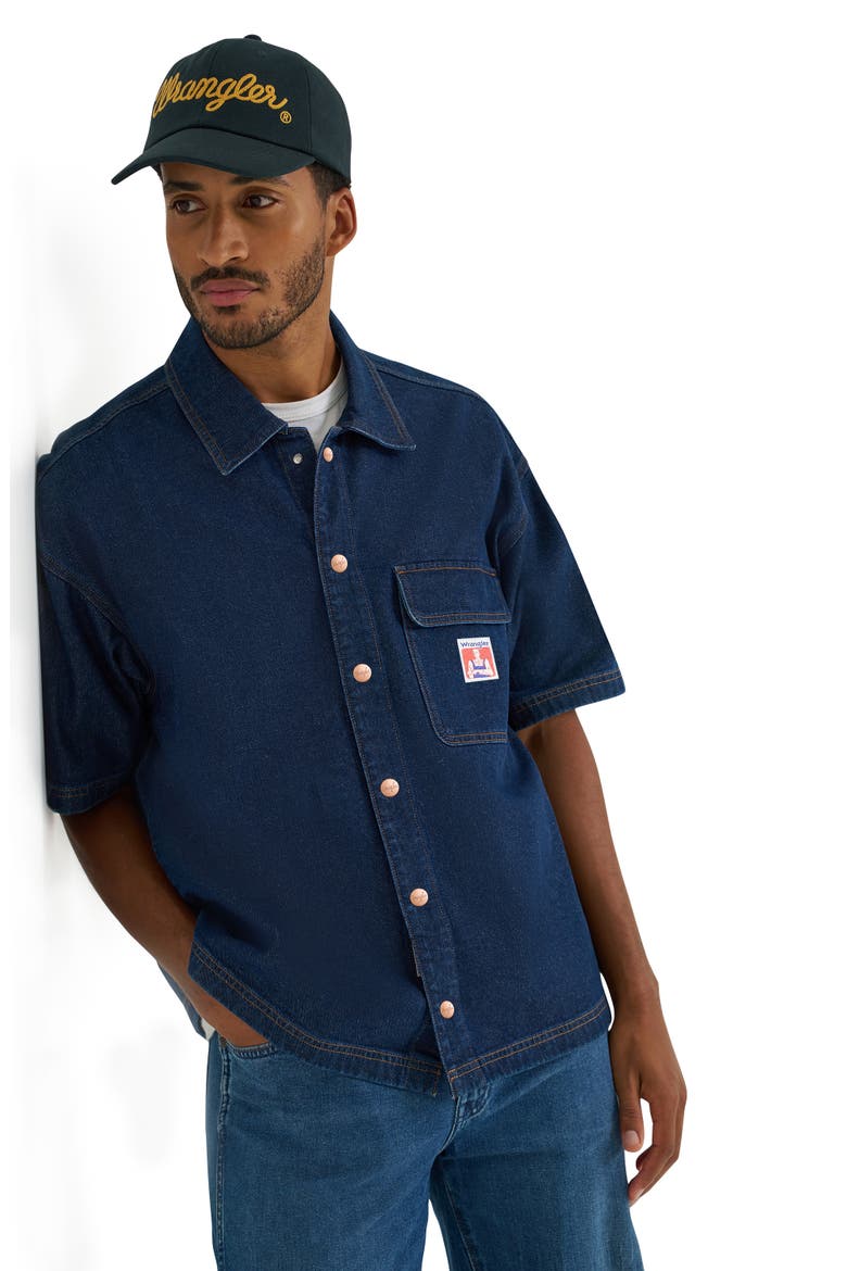 Short Sleeve Denim Overshirt, Alternate, color, RINSED