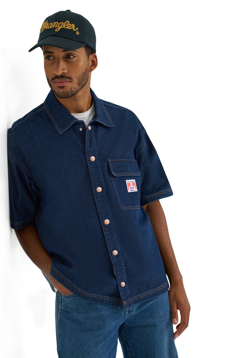 Wrangler Short Sleeve Denim Overshirt, Alternate, color, Rinsed