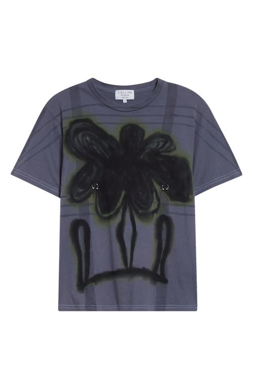 Collina Strada Pierced Midnight Flower Pot Plaid Organic Cotton Graphic T-shirt In Midnight Flower Pot Plaid
