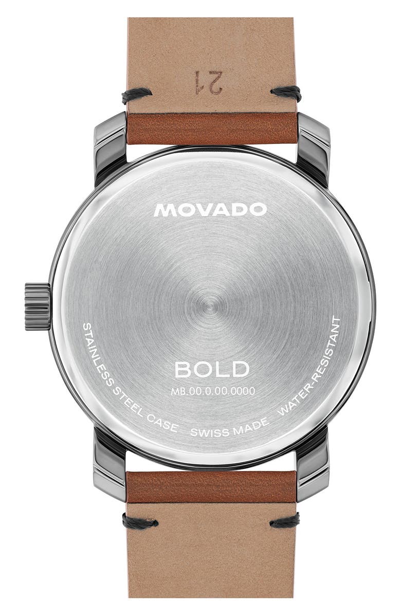 Movado Bold Access Leather Strap Watch, 41mm, Alternate, color, Gray Dial