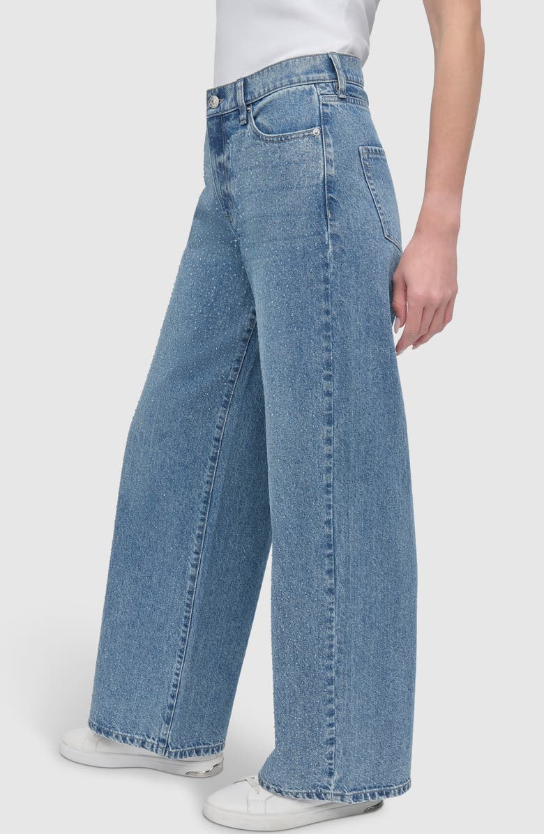 DKNY Jeans Rhinestone Embellished High Waist Wide Leg Jeans, Alternate, color, Cedar Street