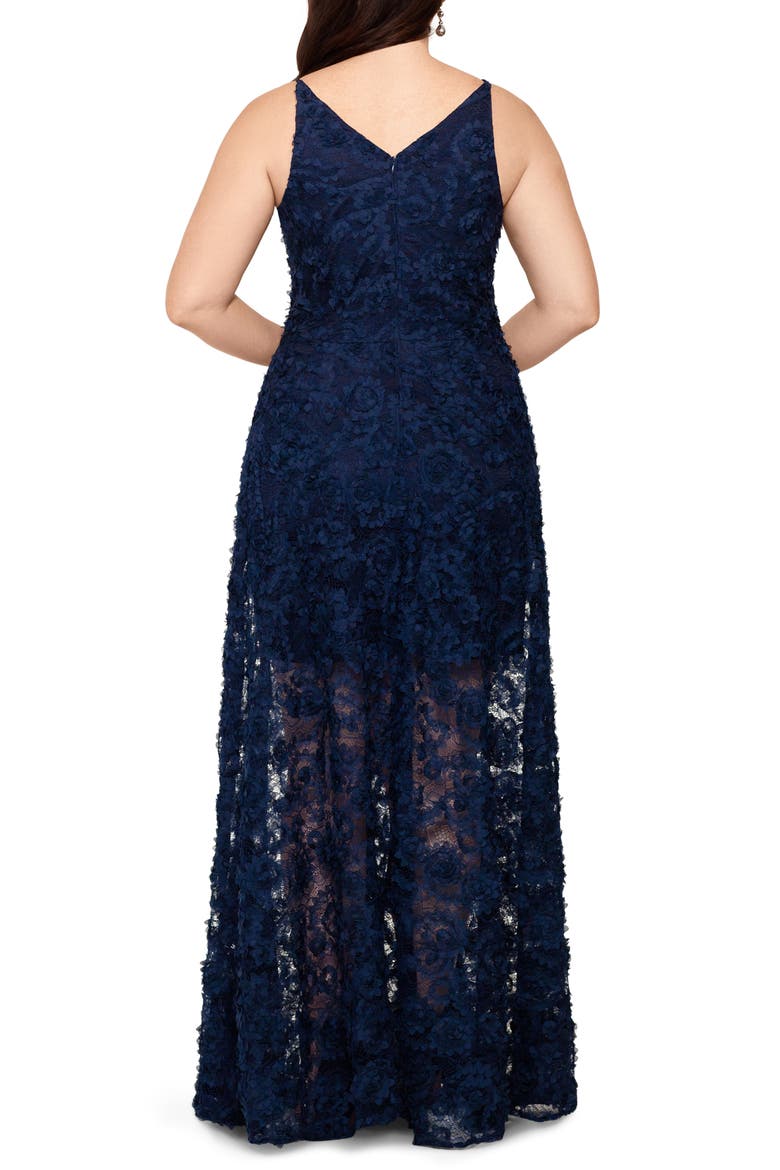 Xscape 3D Lace A-Line Gown, Alternate, color, NAVY
