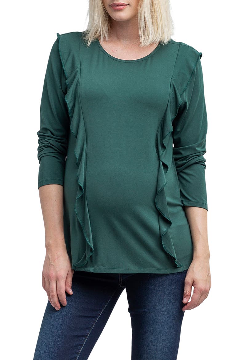 Fiona Ruffle Trim Maternity/Nursing Top, Main, color, FORREST GREEN