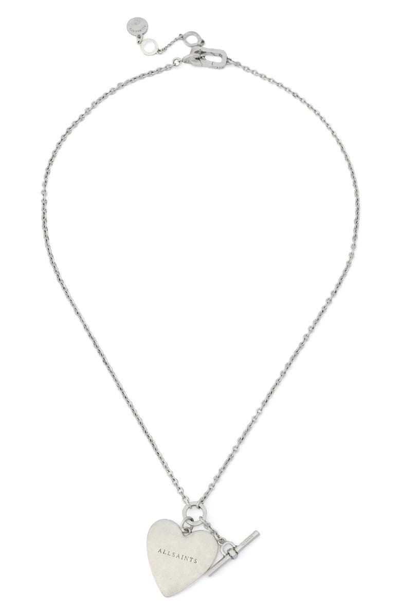 AllSaints Heart Charm Chain Link Necklace, Main, color, Warm Silver