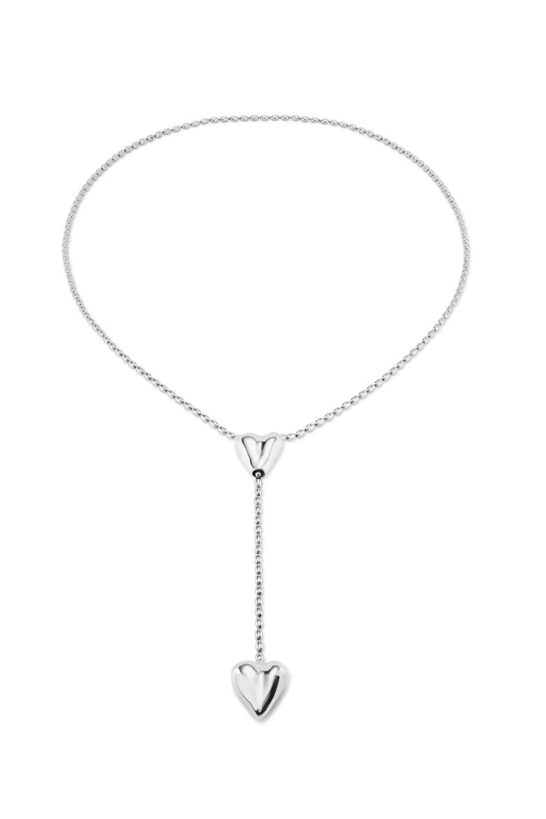 Double Heart Y Necklace, Main, color, Silver