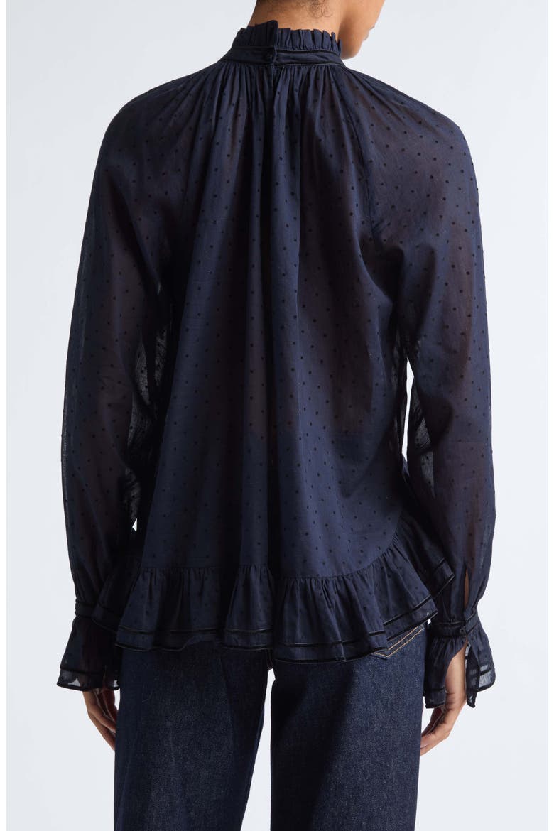 Marcella Clip Dot Ruffle Top, Alternate, color, NIGHTFALL