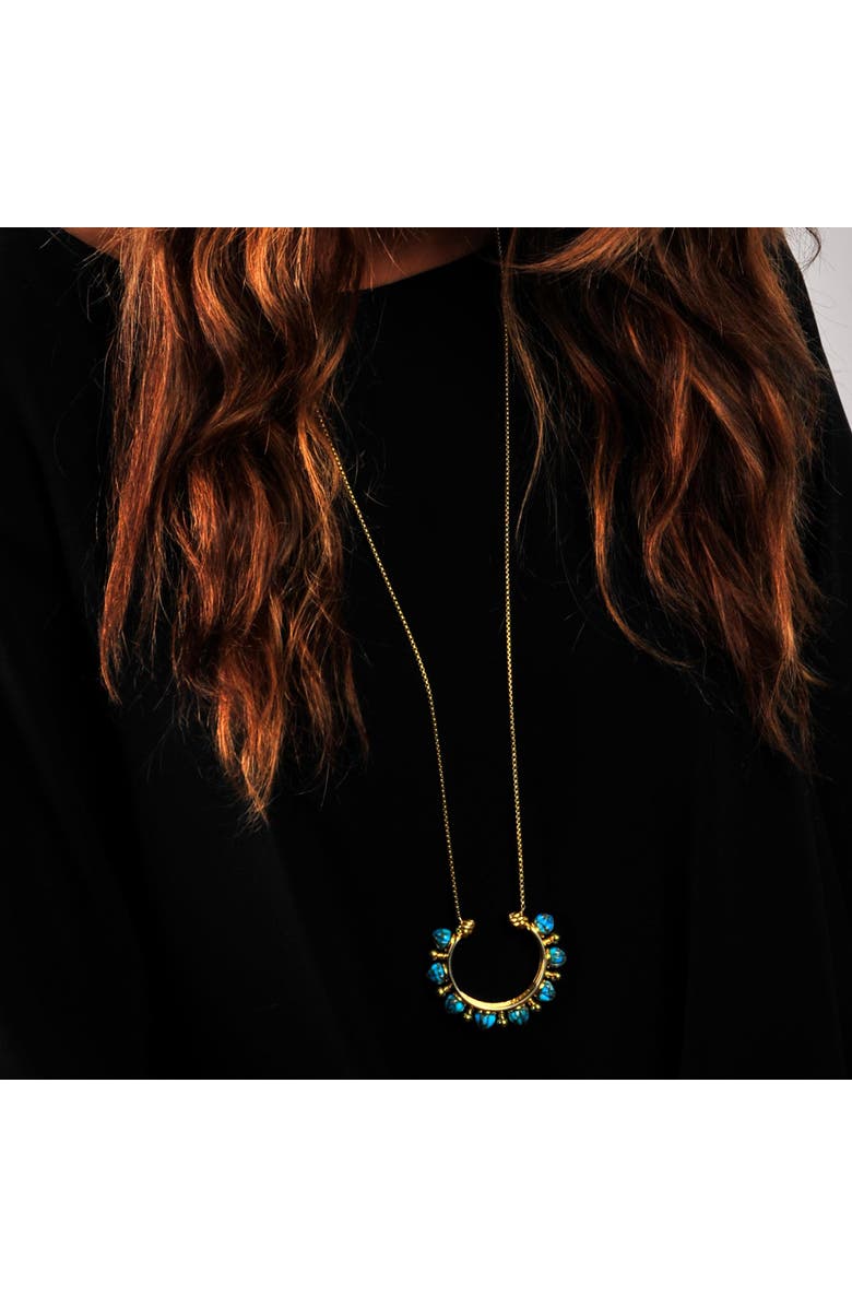 LuvMyJewelry Circle of Fire Design Yellow Gold Plated Sterling Silver Turquoise Gemstone Necklace, Alternate, color,