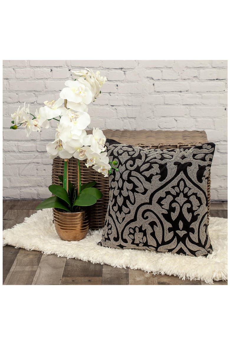 Carmela Beaded Velvet Throw Pillow, Alternate, color, BLACK