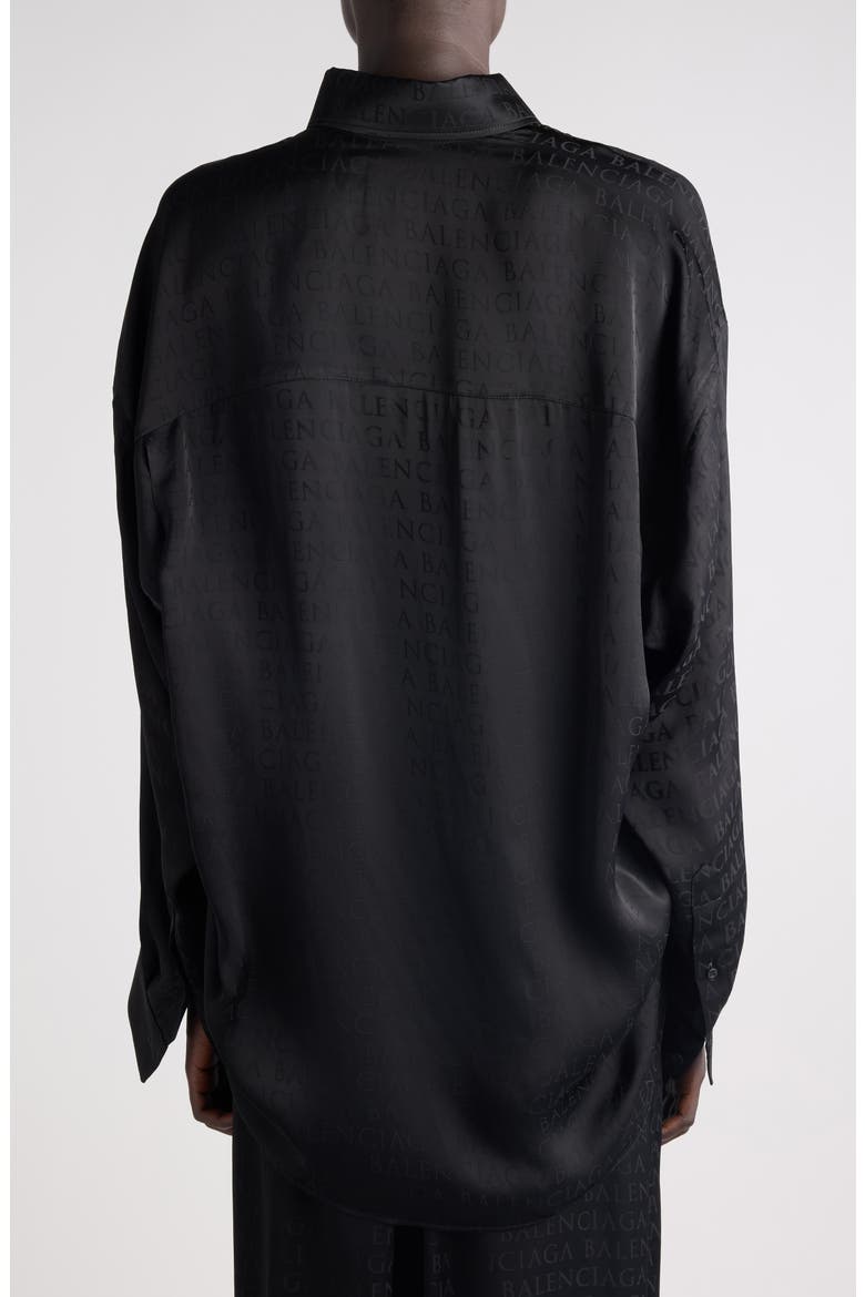 Cocoon Logo Jacquard Oversize Satin Button-Up Shirt, Alternate, color, 1000 BLACK