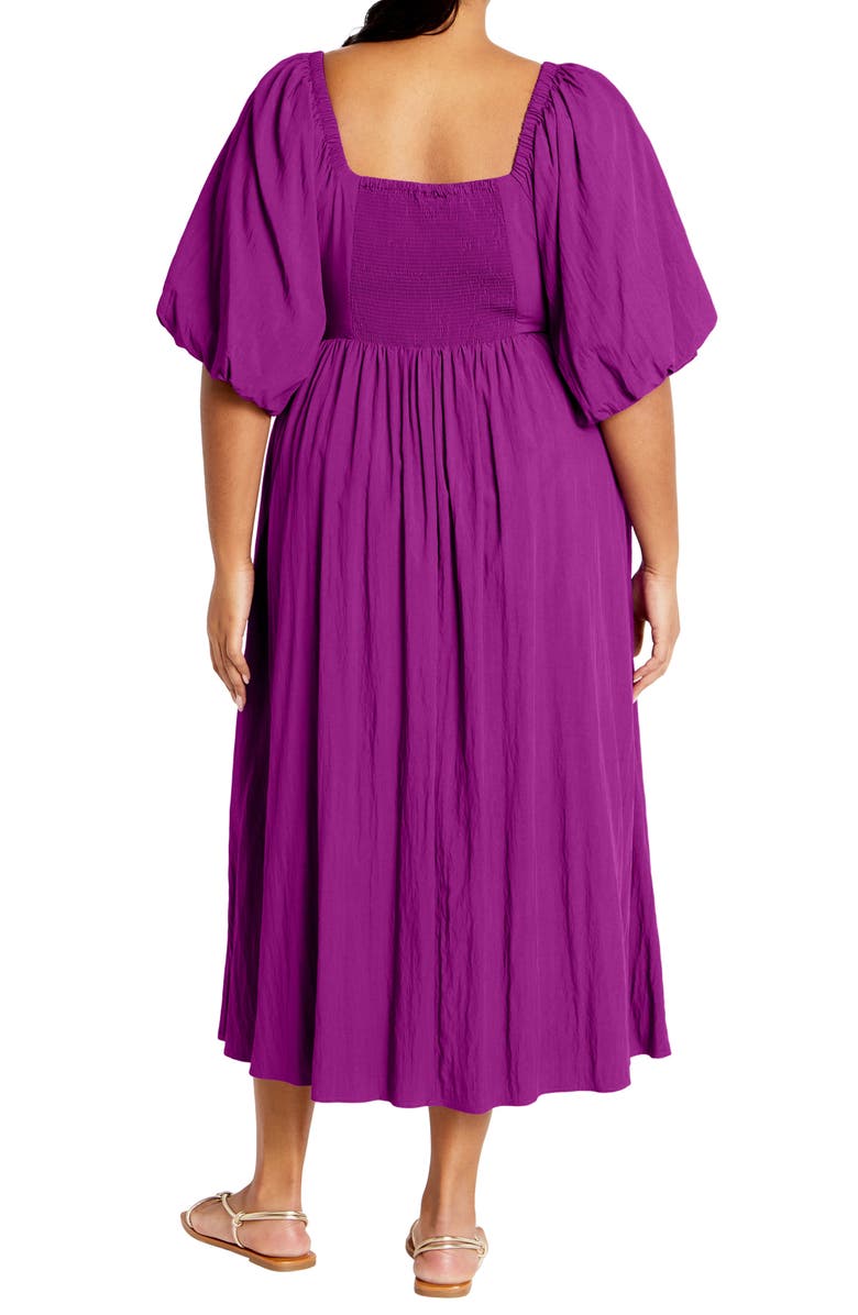 City Chic Shae Keyhole Detail Balloon Sleeve Midi Dress, Alternate, color, Magenta