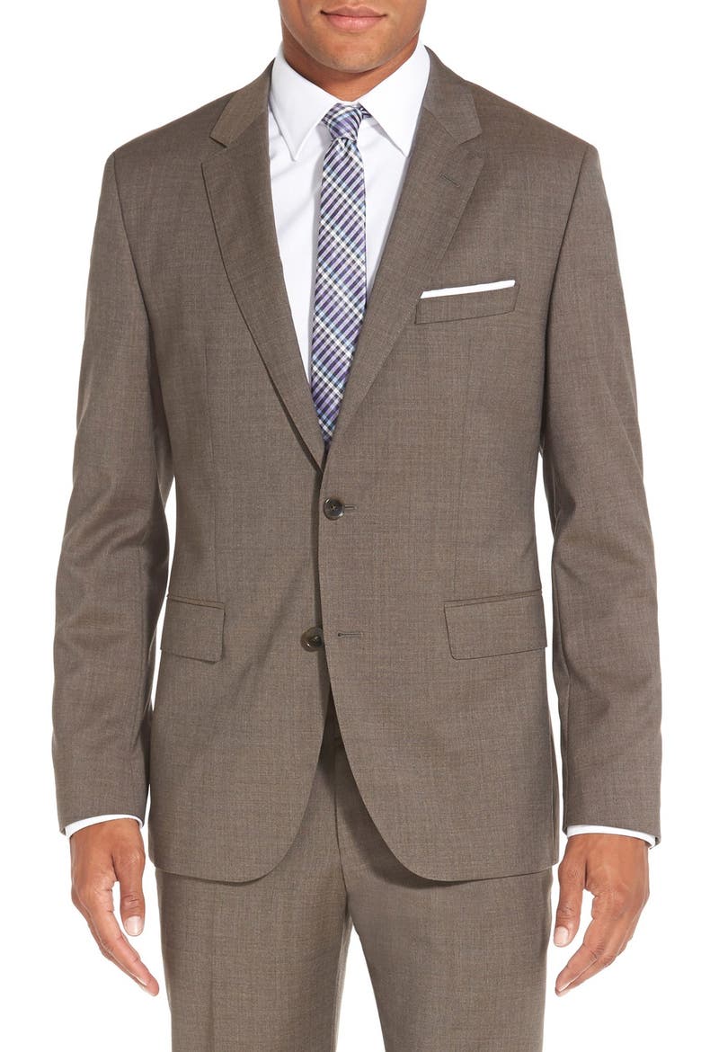 BOSS 'Johnstons/Lenon' Trim Fit Solid Wool Suit, Alternate, color, BROWN