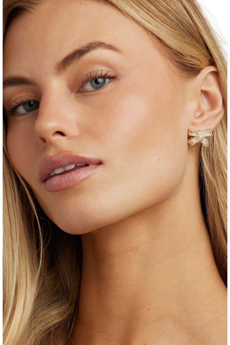 Alicia Crystal Bow Studs, Alternate, color, Gold