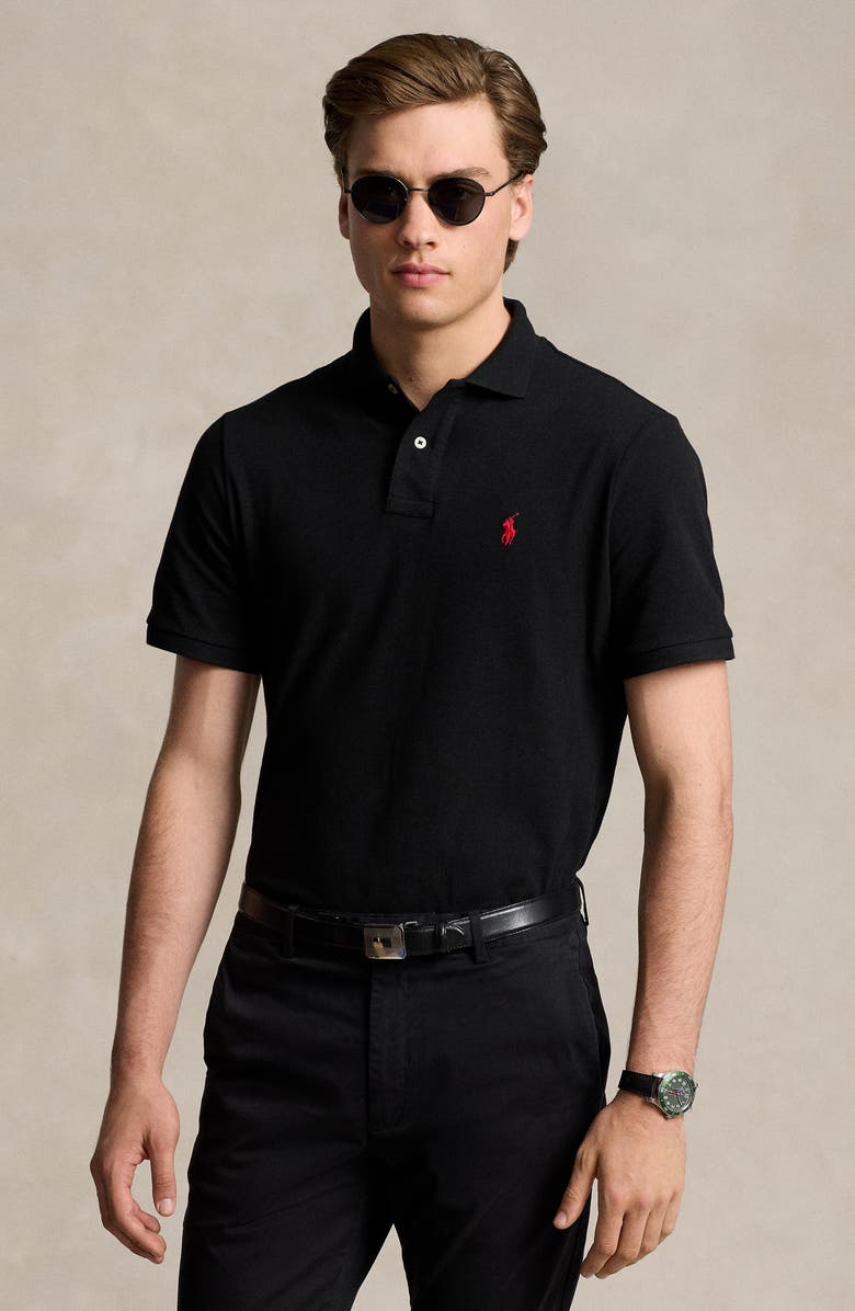 Polo Ralph Lauren The Iconic Mesh Polo Shirt, Alternate, color, Black Marl Heather