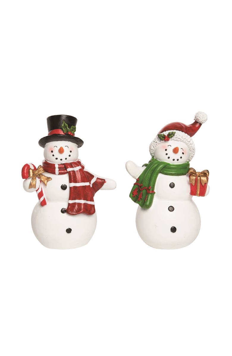 Transpac Christmas Resin Vintage Snowman Figurine Set of 2 Decorations, Main, color, 