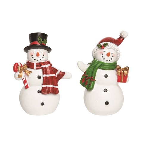 Christmas Resin Vintage Snowman Figurine Set of 2 Decorations