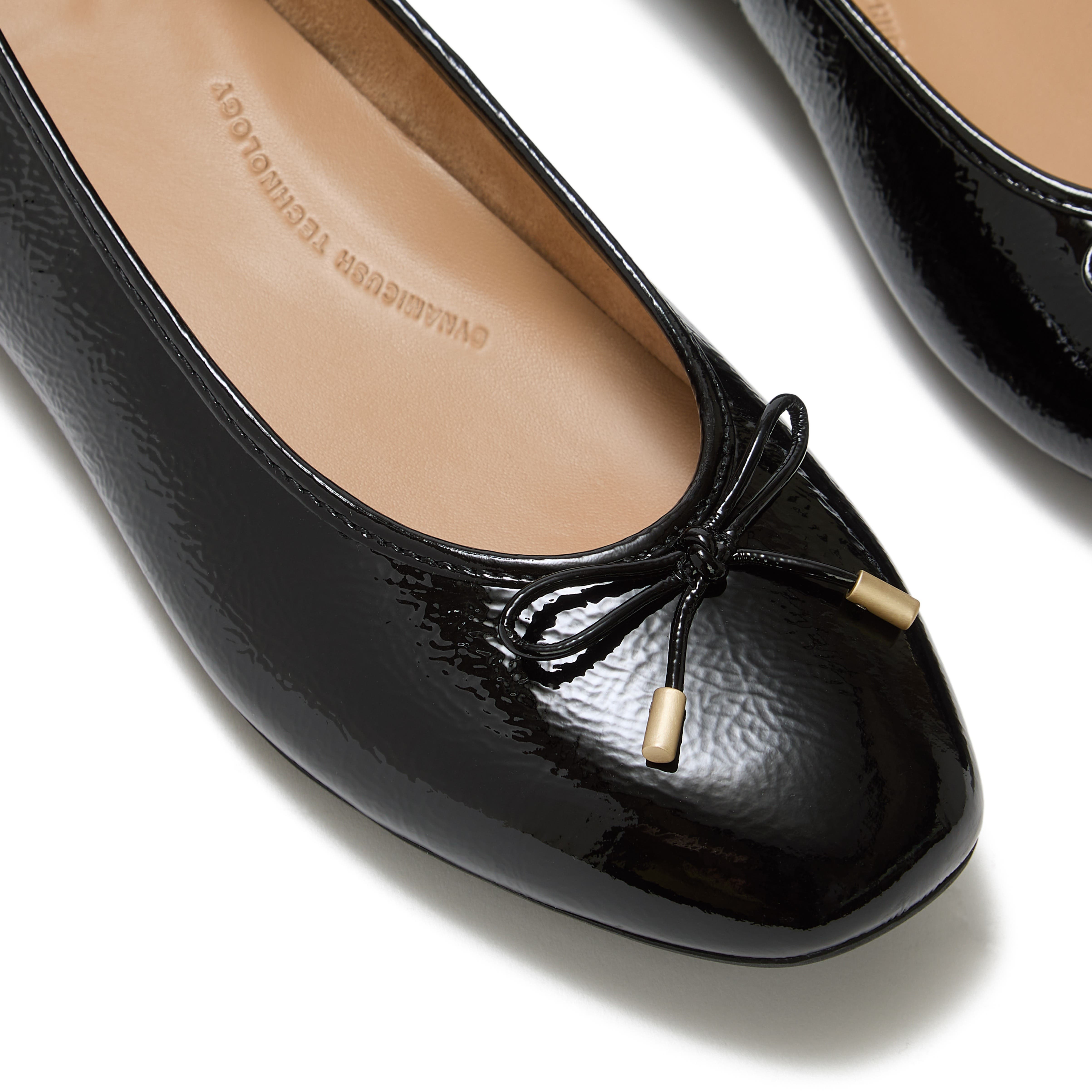 Delicato Bow Textured Patent Leather Ballet Flats, Alternate, color, Black