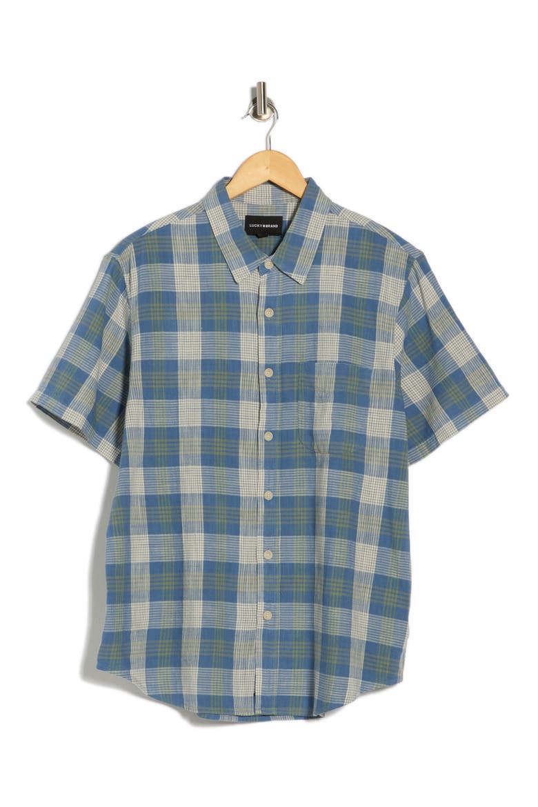 San Gabriel Plaid Short Sleeve Button-Up Shirt, Alternate, color, BLUE MULTI PLAID